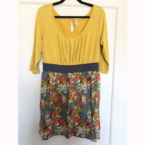 Xhilaration Yellow Scoop Neck Floral Skater Dress